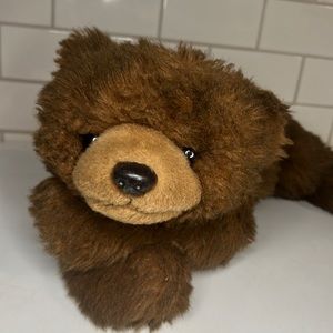 TY Classic Brown Teddy Grizzly Bear Brown Plush Stuffed Animal Laying Down, 1992